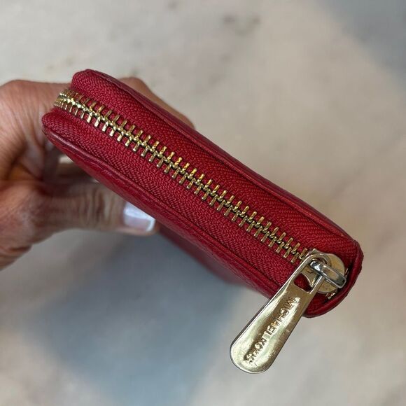 Michael Kors Wallet Leather Pebbled Red Jet Set Continental Full Zip Wallet - Picture 7 of 16